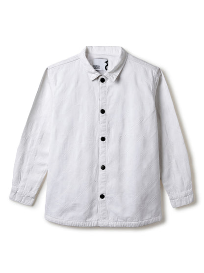 Boys White Solid Shacket
