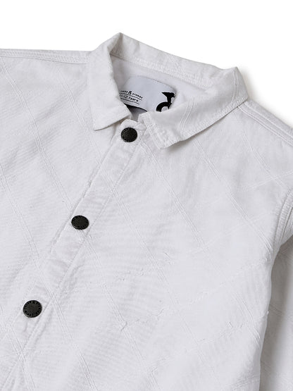 Boys White Solid Shacket