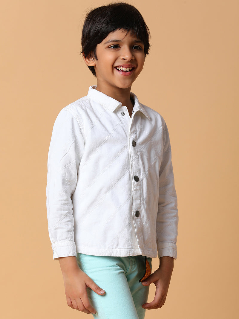 Boys White Solid Shacket