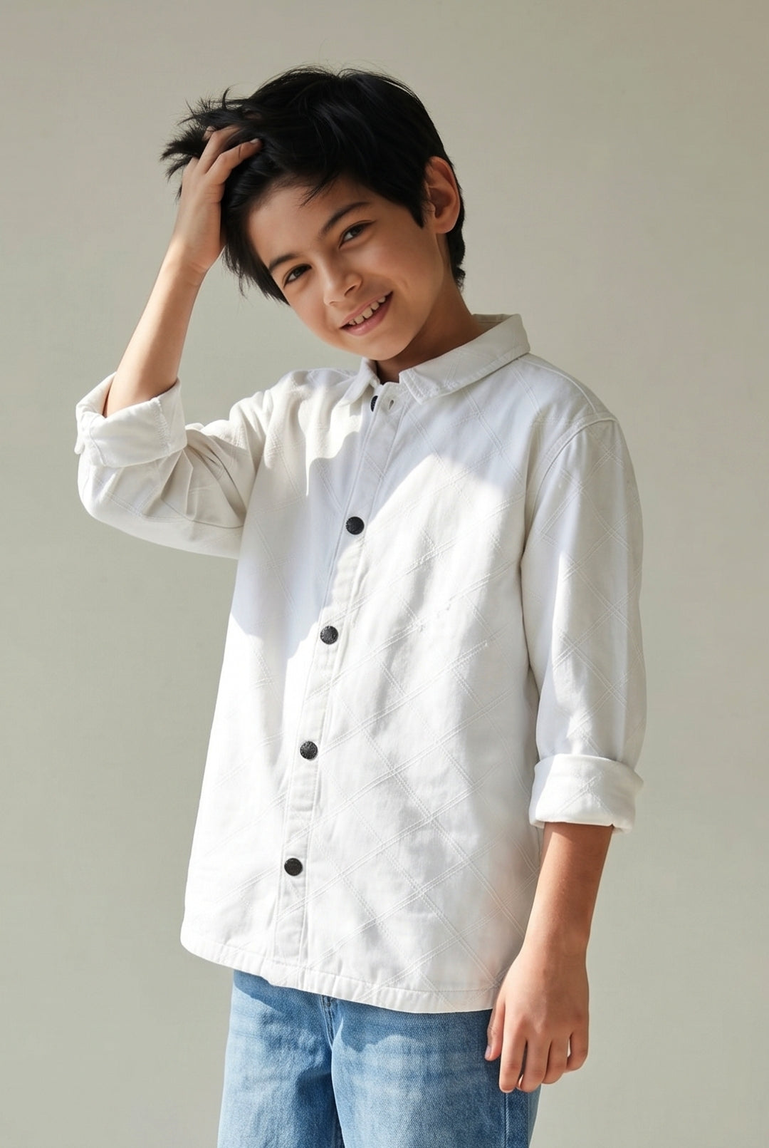 Boys White Solid Shacket