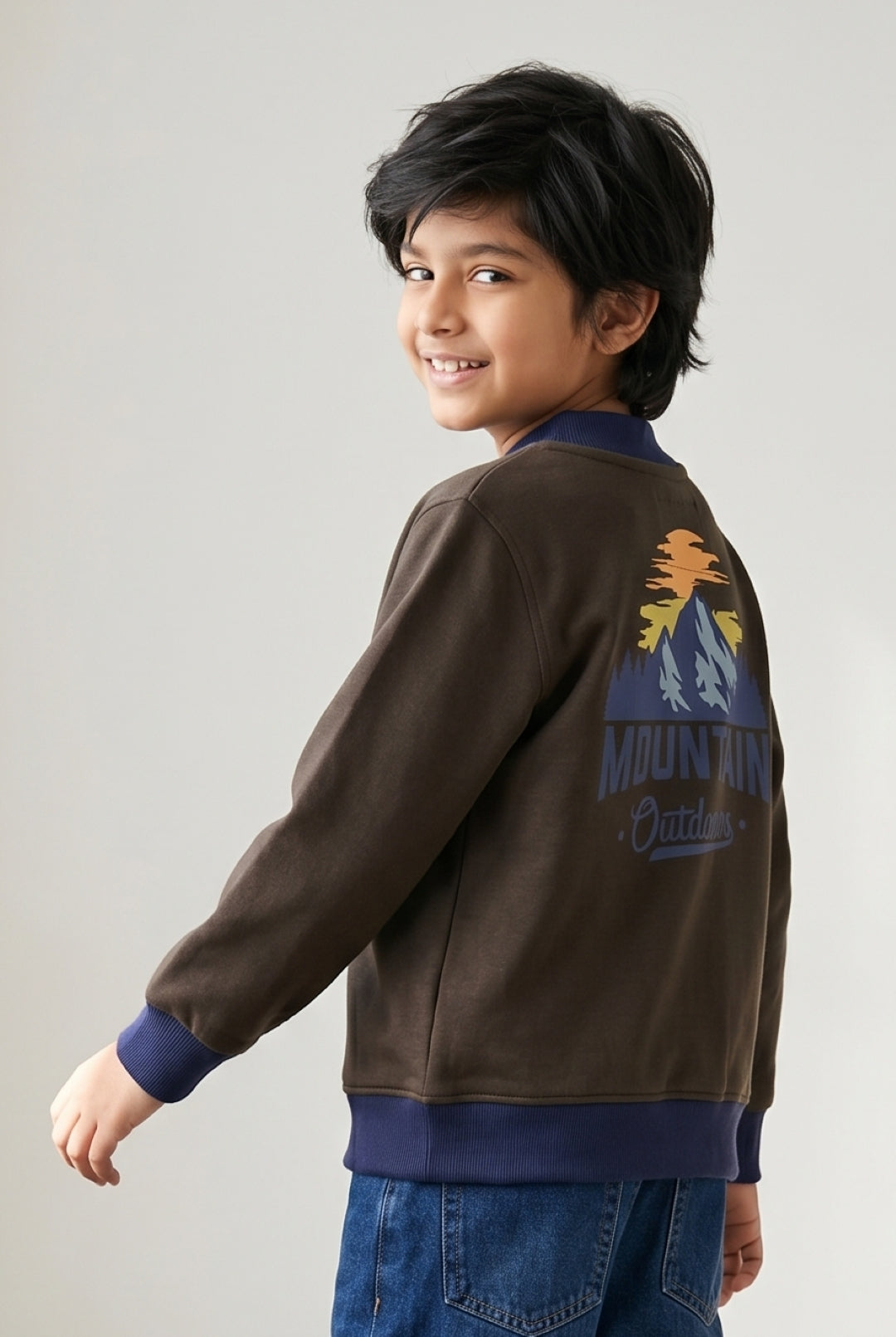 Boys Olive Lycra Solid Sweatshirt