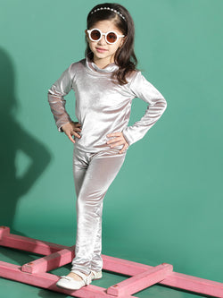 Girls Polyester Silver Top & Legging Co-Ord Set