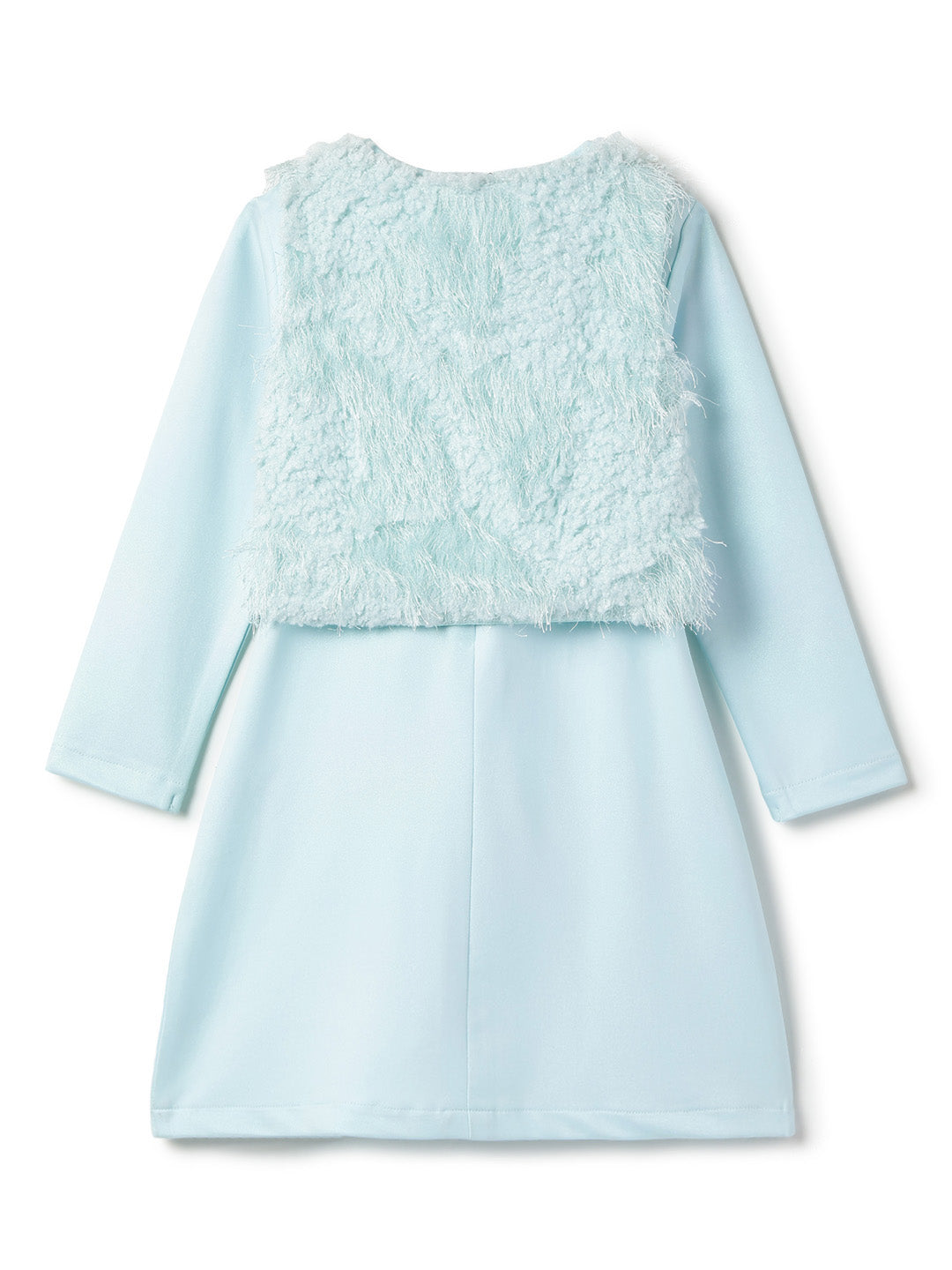 Girls Sky Blue Full sleeves Solid Dress with Jacket