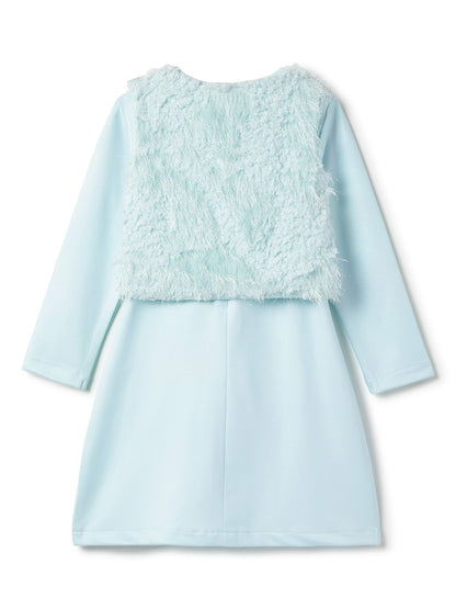 Girls Sky Blue Full sleeves Solid Dress with Jacket
