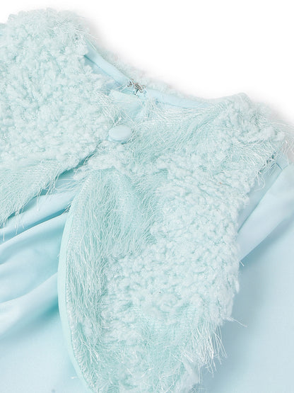 Girls Sky Blue Full sleeves Solid Dress with Jacket