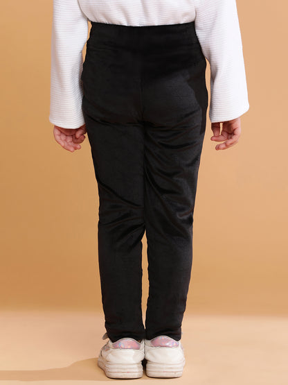 Girls Polyester Black Solid Leggings