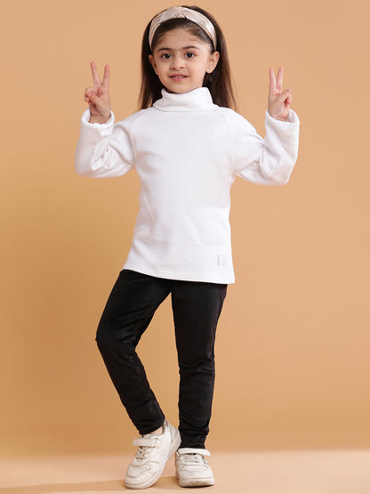 Girls Polyester Black Solid Leggings