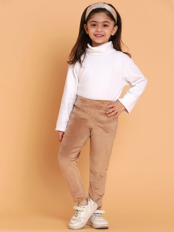 Girls Polyester Brown Solid Leggings