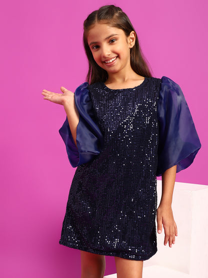 Girls Navy Blue Sequins Dress