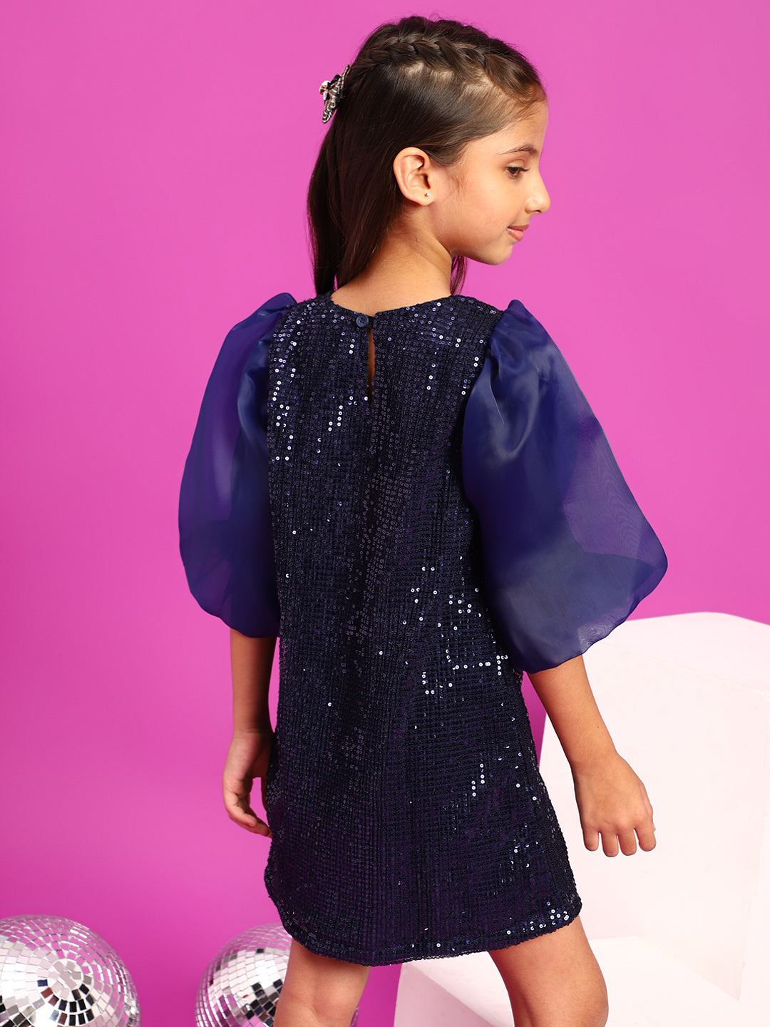 Girls Navy Blue Sequins Dress