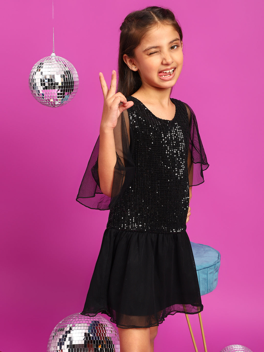 Black Regular Fit Sequins Dress