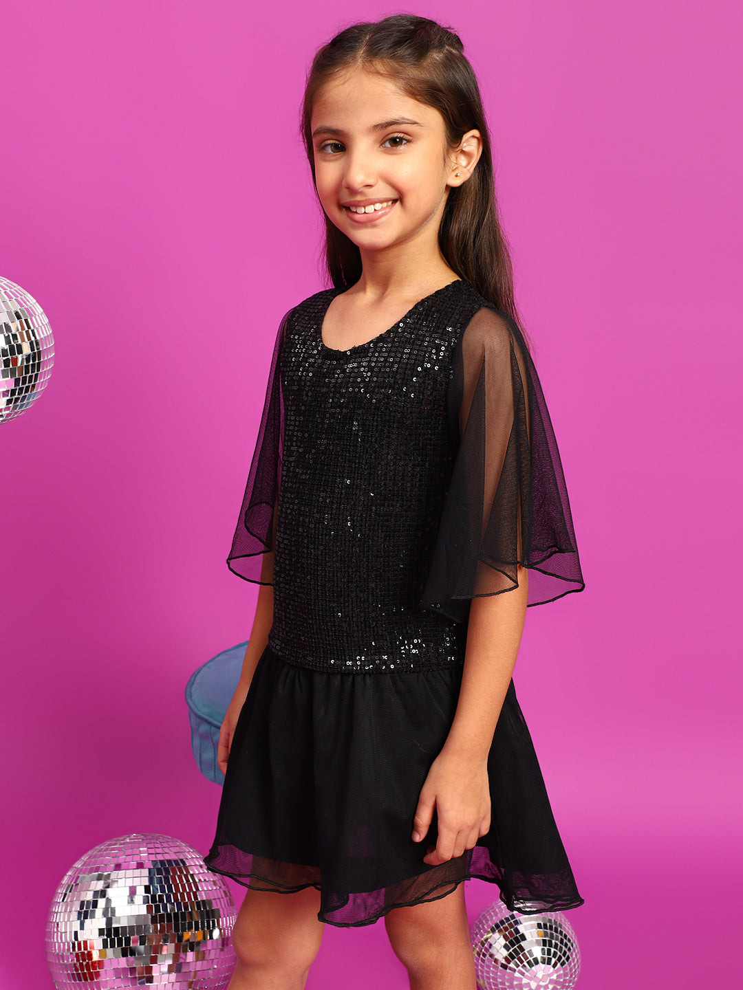 Black Regular Fit Sequins Dress