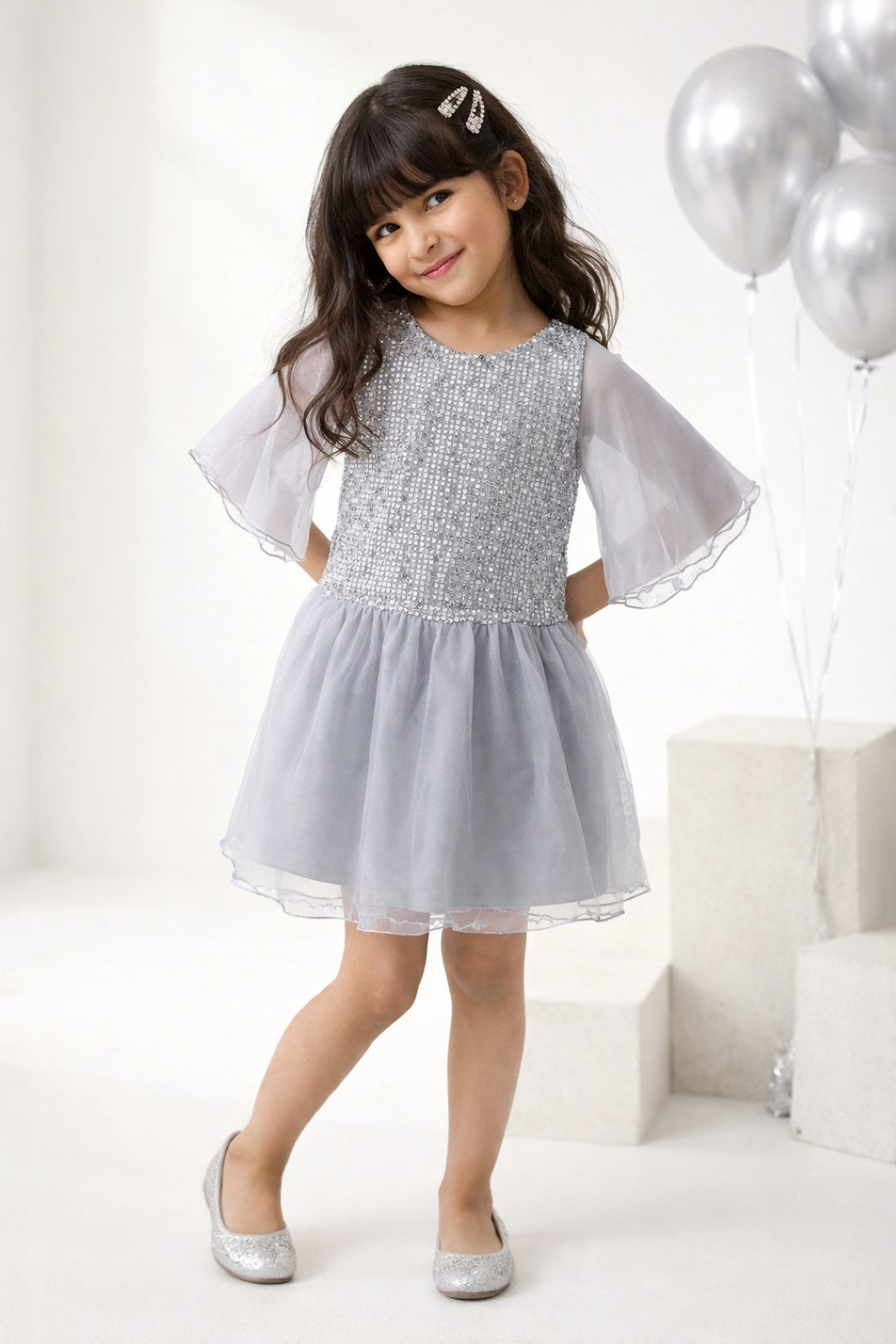Grey Regular Fit Sequins Dress