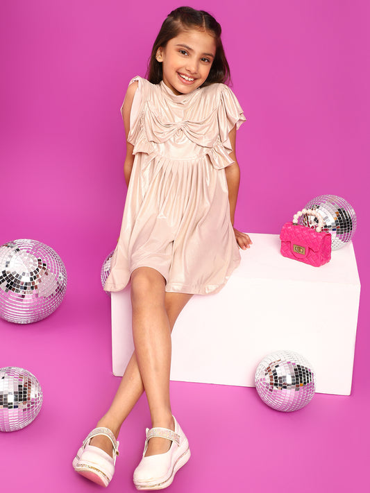 Girls Pink Solid Turtle Neck Dress