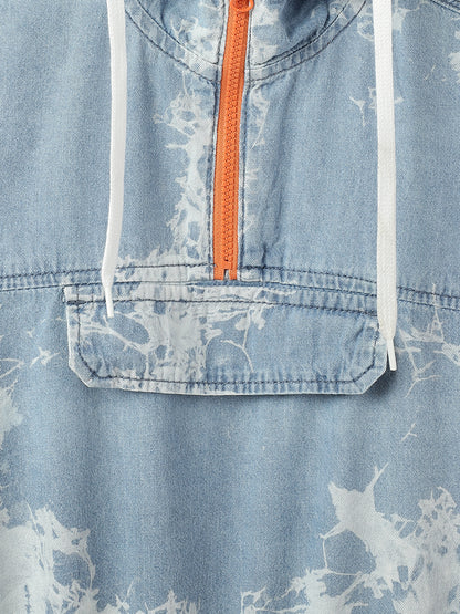 Boys Light Blue Cotton Print Shirt