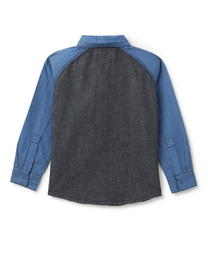 Boys Blue & Black Solid Cotton Shirt