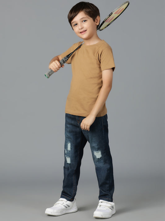 Boys Dark Blue Washed Denim-Lycra Jeans