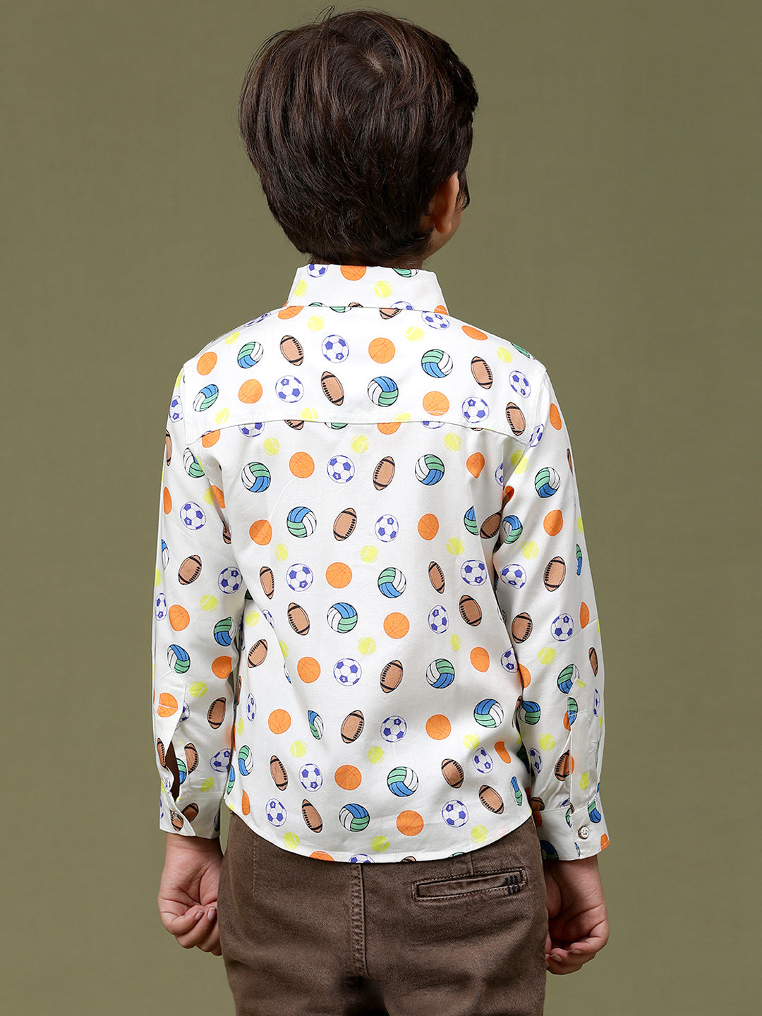 Boys Off White Rayon Printed Regular Fit Shirt