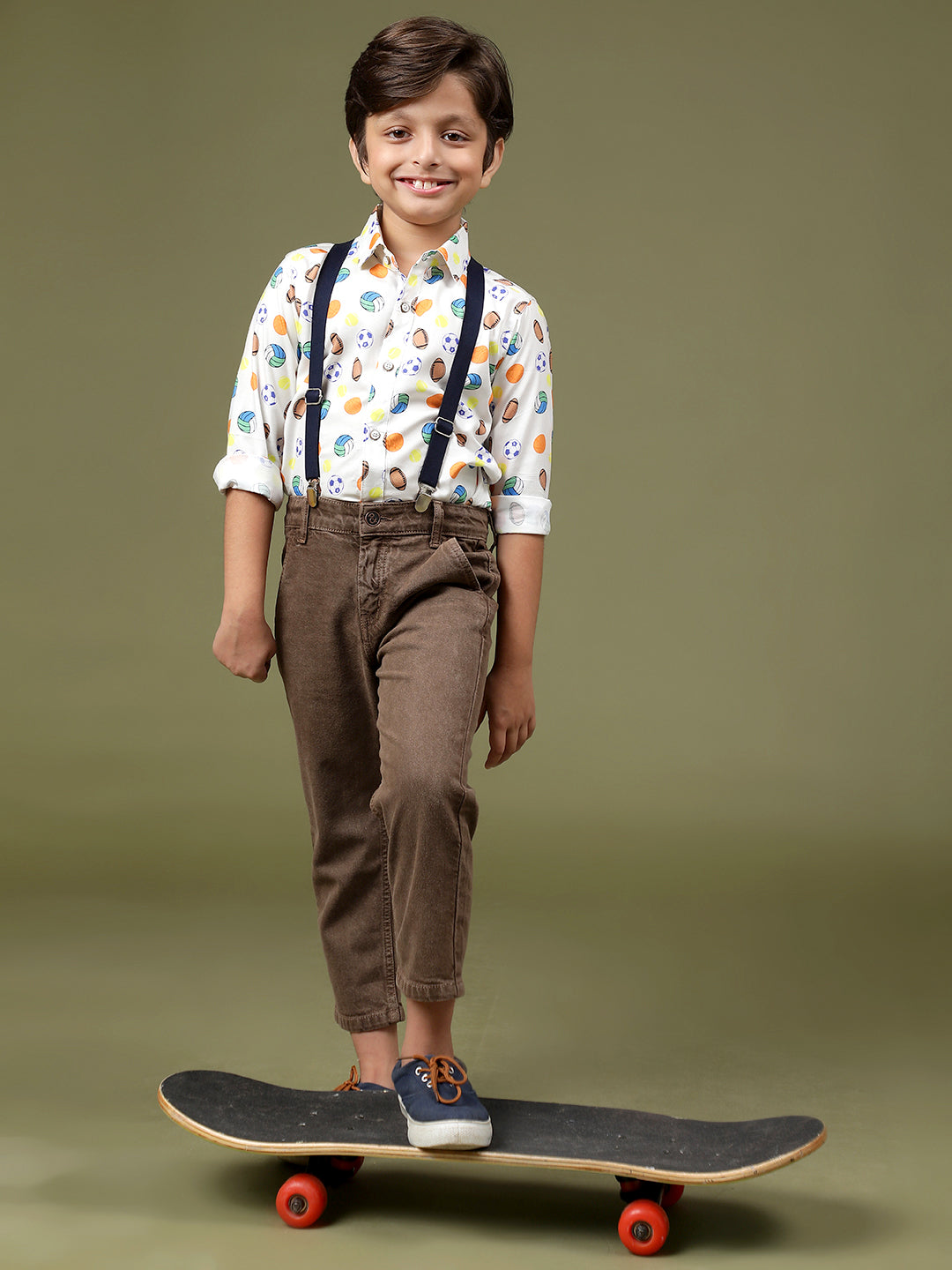Boys Off White Rayon Printed Regular Fit Shirt