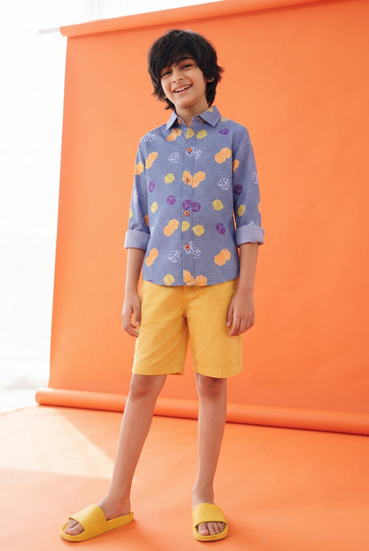 Boys Navy Blue Rayon Printed Regular Fit Shirt