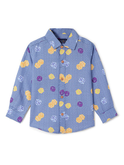 Boys Navy Blue Rayon Printed Regular Fit Shirt