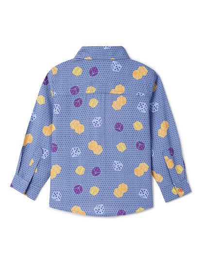Boys Navy Blue Rayon Printed Regular Fit Shirt