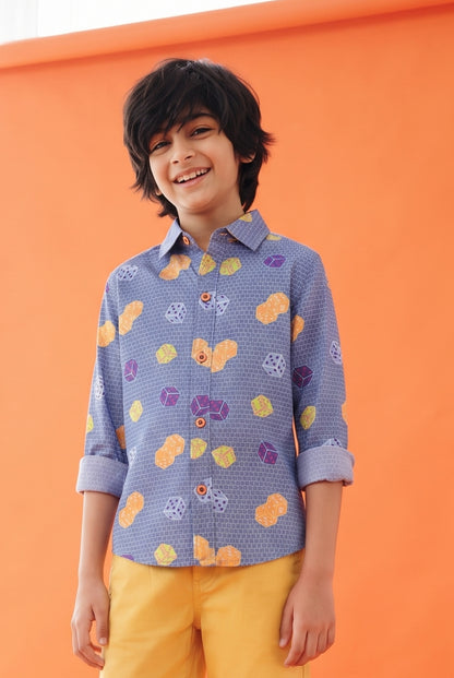Boys Navy Blue Rayon Printed Regular Fit Shirt