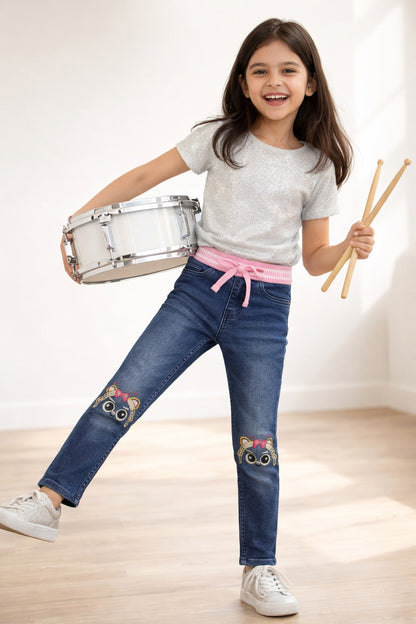 Girls Dark Blue Slim Fit Lycra Washed Jegging