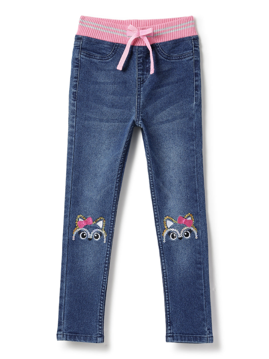 Girls Dark Blue Slim Fit Lycra Washed Jegging