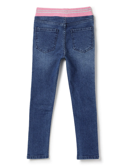 Girls Dark Blue Slim Fit Lycra Washed Jegging