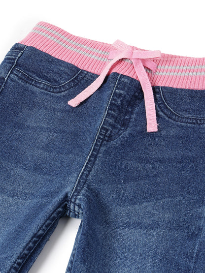 Girls Dark Blue Slim Fit Lycra Washed Jegging