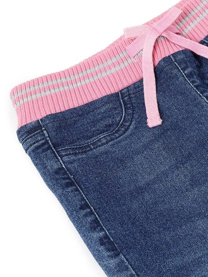 Girls Dark Blue Slim Fit Lycra Washed Jegging