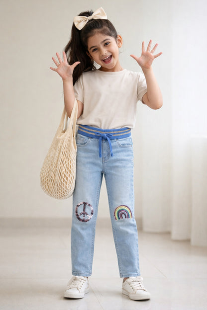 Girls Light Blue Slim Fit Lycra Washed Jegging