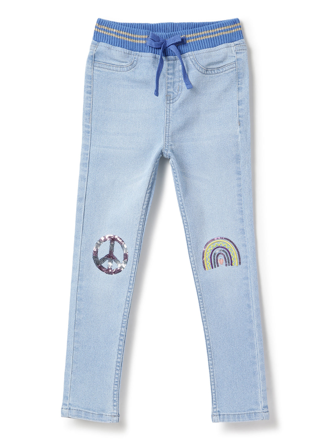 Girls Light Blue Slim Fit Lycra Washed Jegging