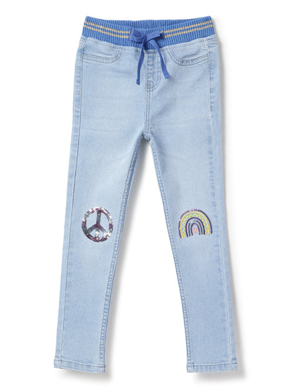 Girls Light Blue Slim Fit Lycra Washed Jegging