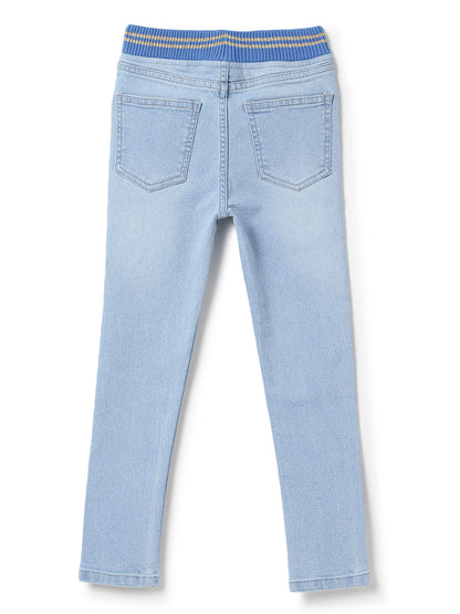 Girls Light Blue Slim Fit Lycra Washed Jegging