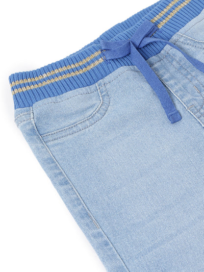 Girls Light Blue Slim Fit Lycra Washed Jegging