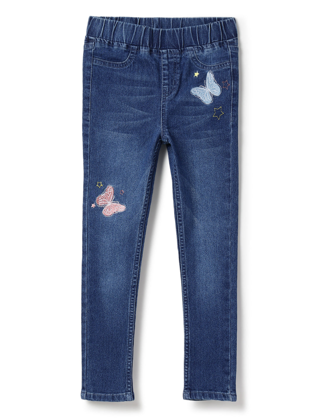 Girls Dark Blue Slim Fit Lycra Washed Jegging