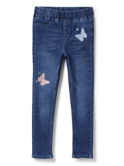 Girls Dark Blue Slim Fit Lycra Washed Jegging