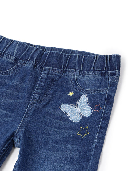 Girls Dark Blue Slim Fit Lycra Washed Jegging