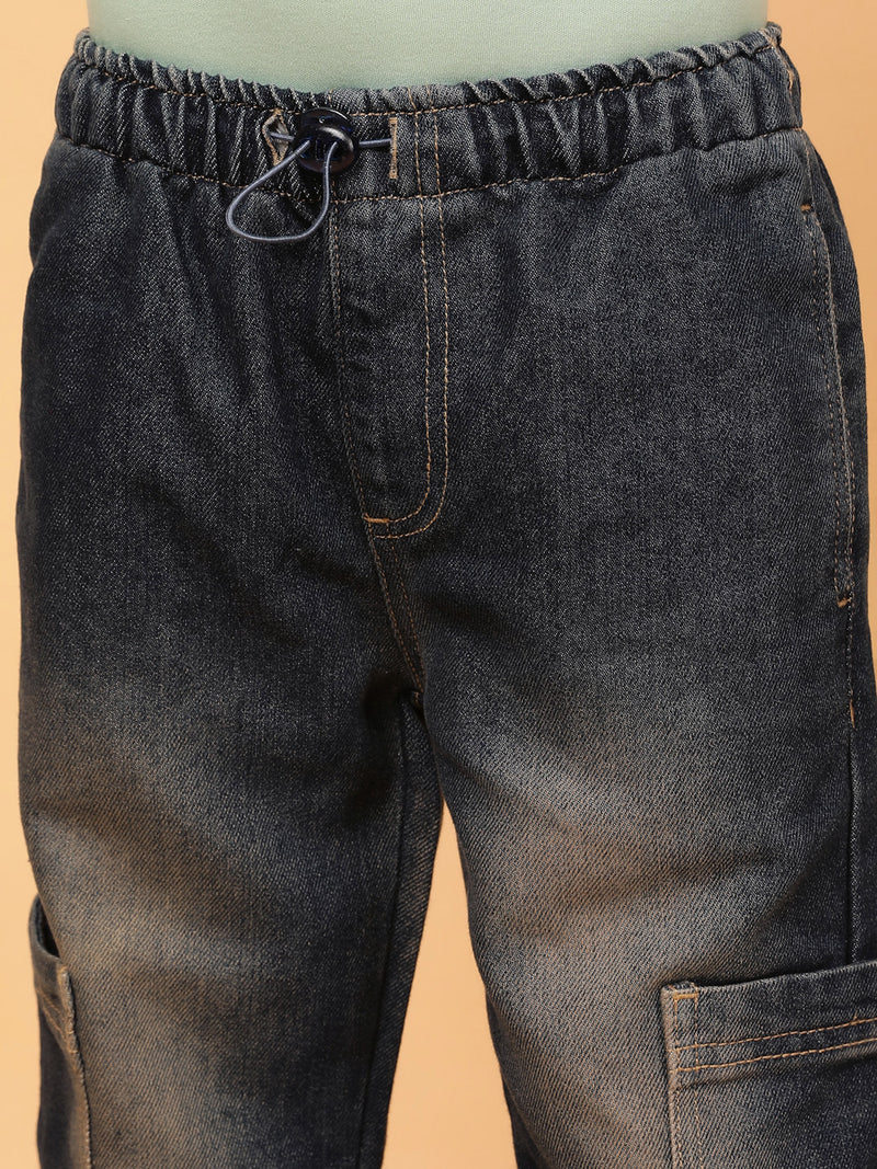 Boys Dark Blue Washed Cotton Poly Parachute Pant