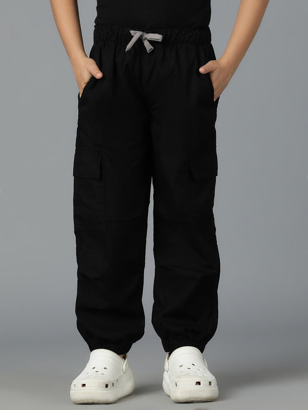 Boys Black Cotton Parachute Joggers