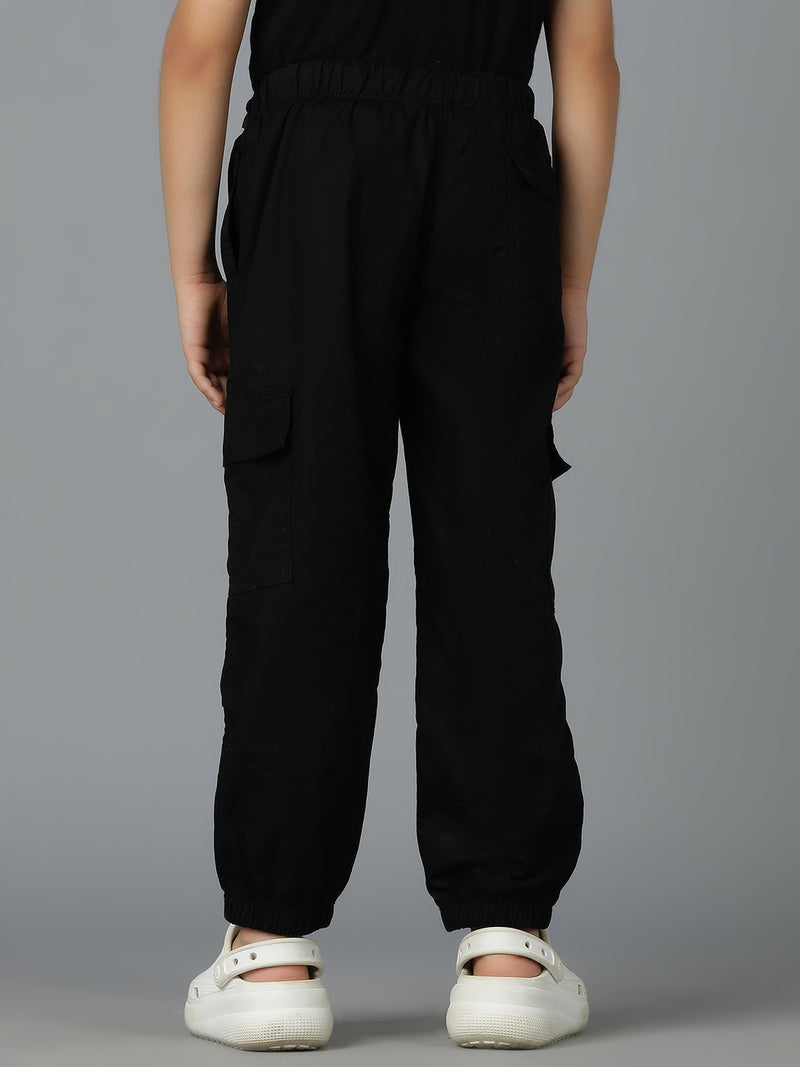 Boys Black Cotton Parachute Joggers