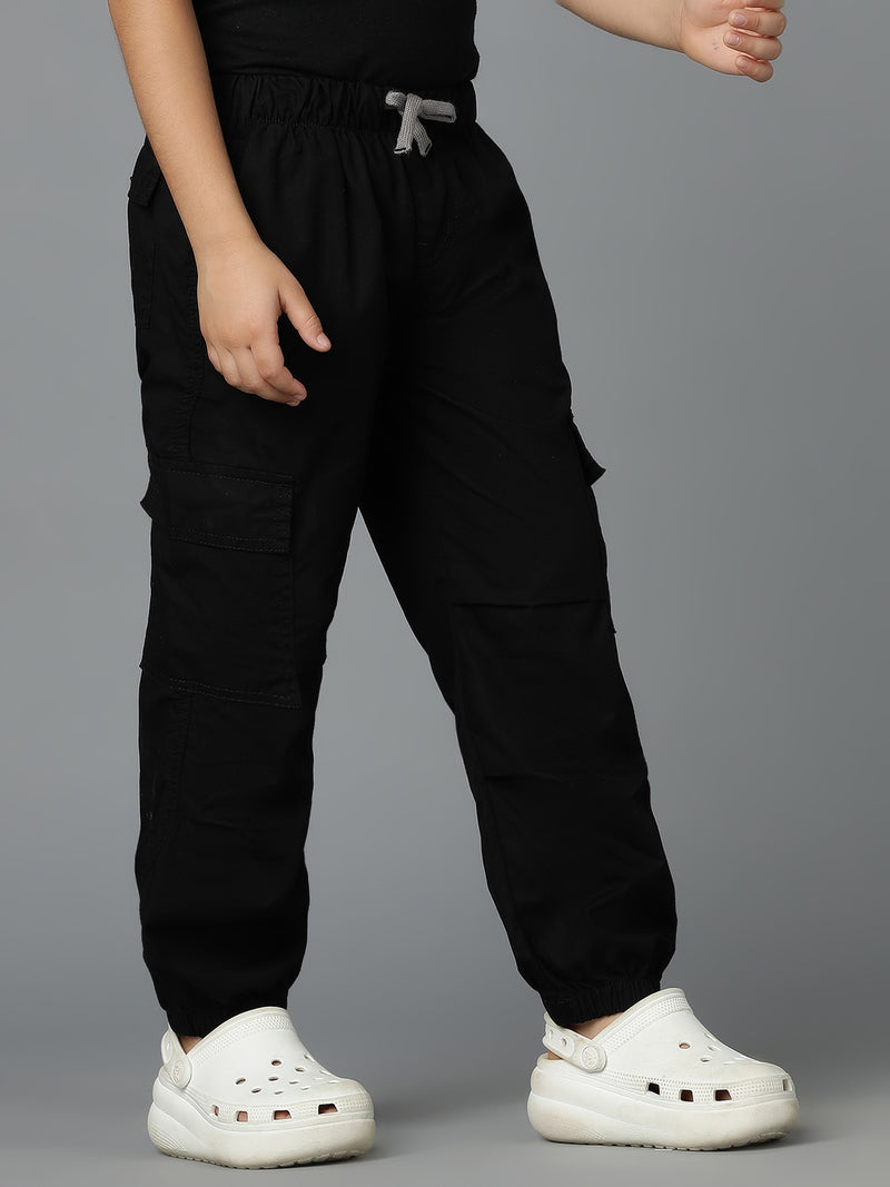 Boys Black Cotton Parachute Joggers