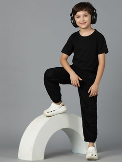 Boys Black Cotton Parachute Joggers