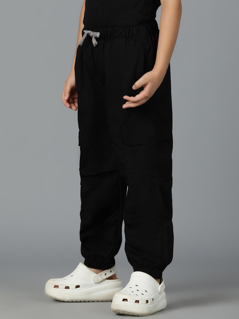 Boys Black Cotton Parachute Joggers