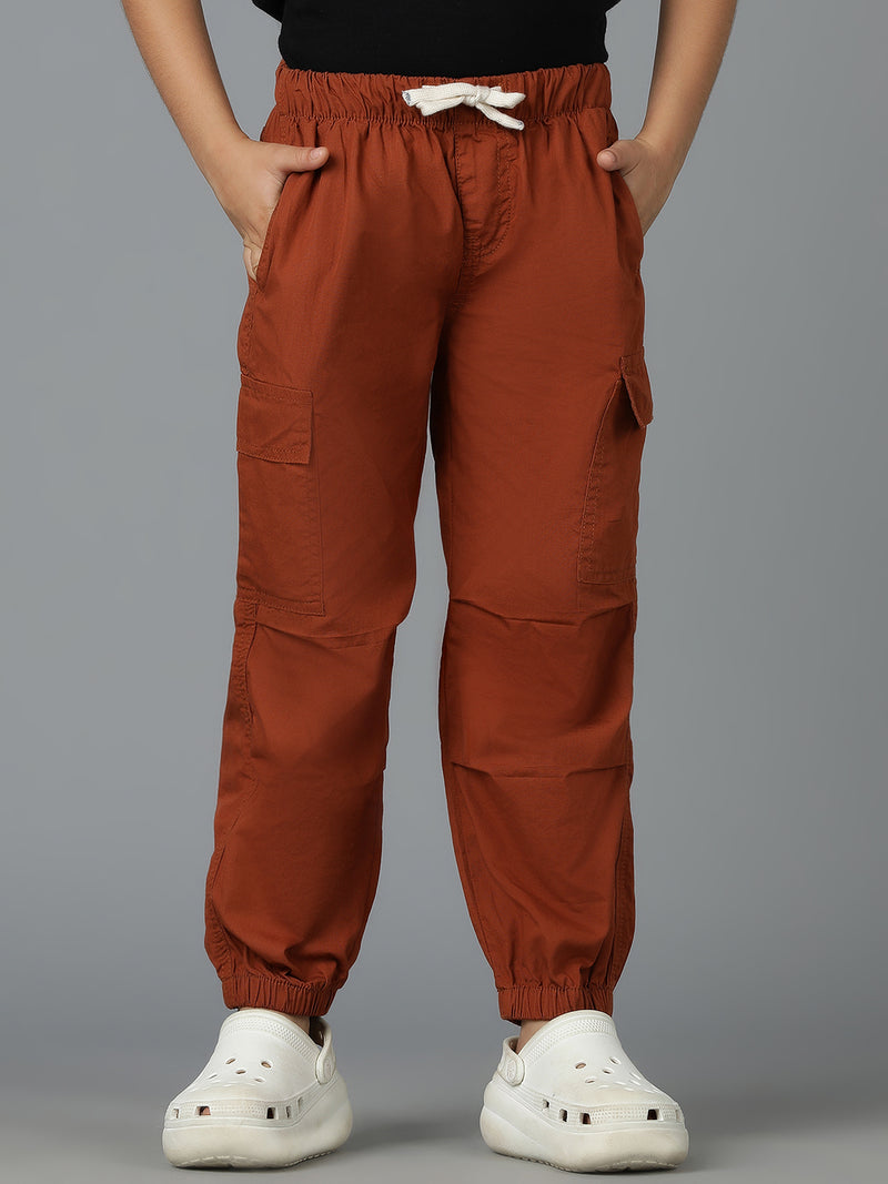 Boys Rust Cotton Parachute Joggers