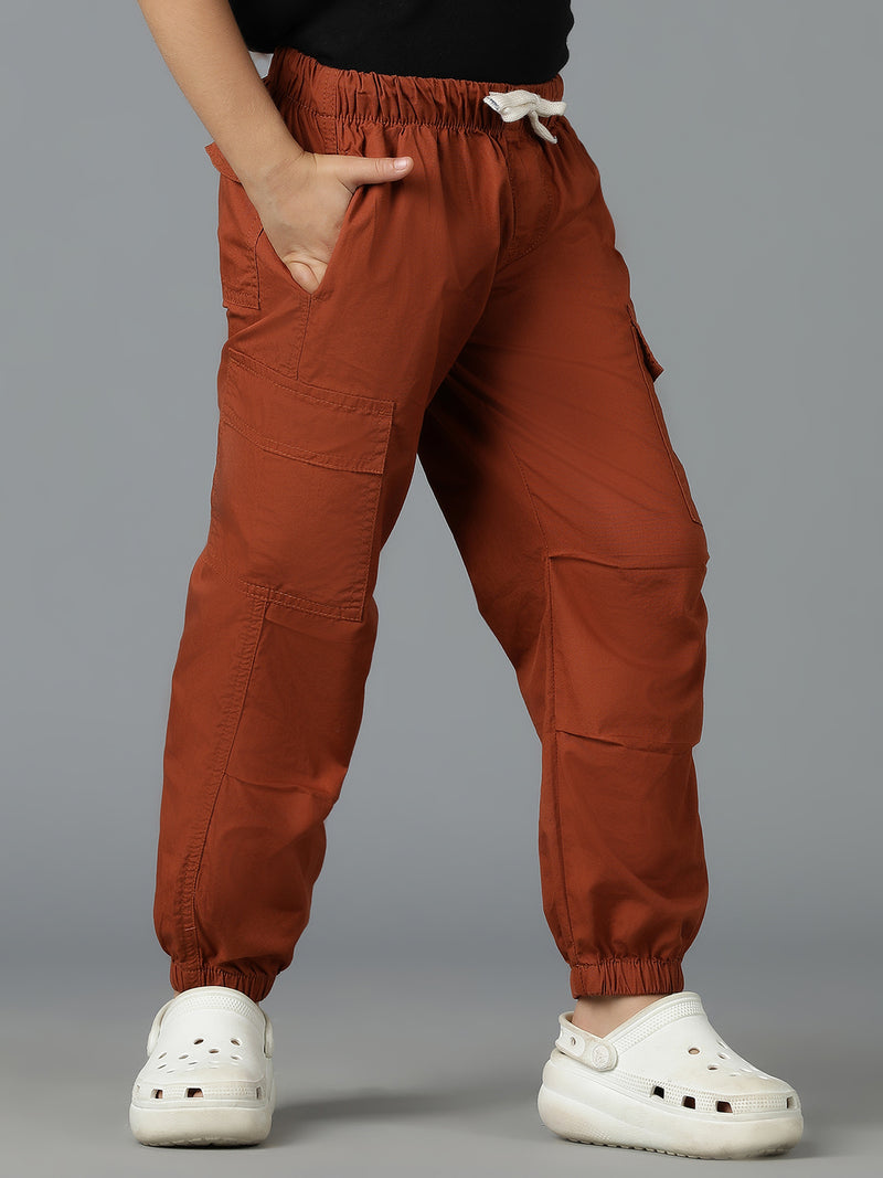 Boys Rust Cotton Parachute Joggers