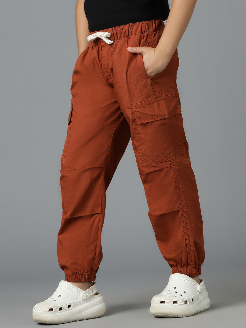 Boys Rust Cotton Parachute Joggers