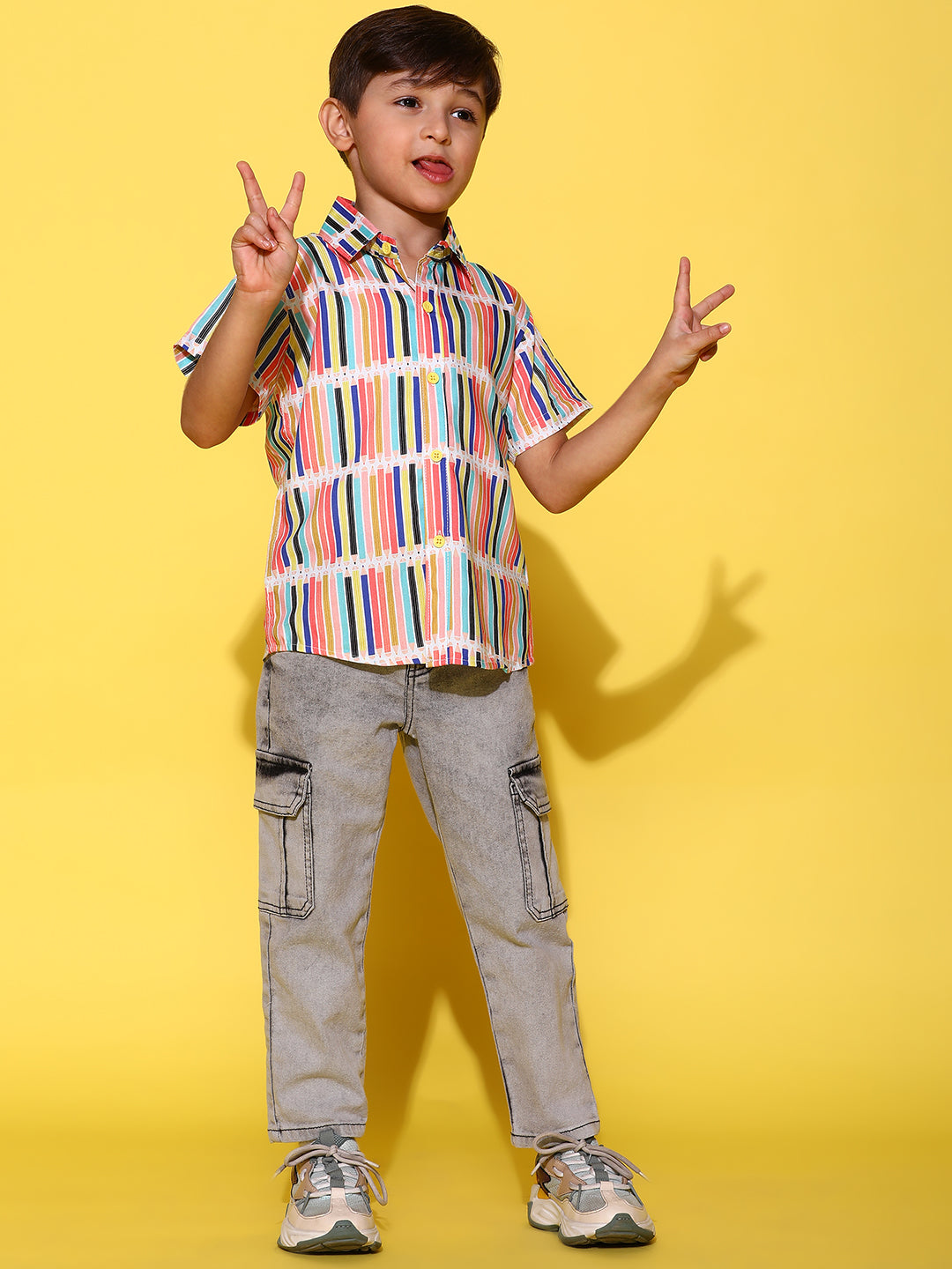 Boys Grey Denim Balloon Fit Washed Cargo Pants